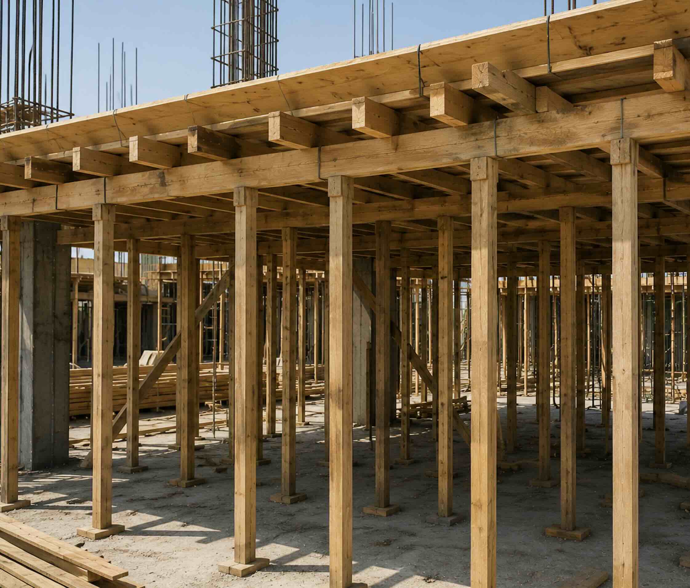 Polines de madera en una obra